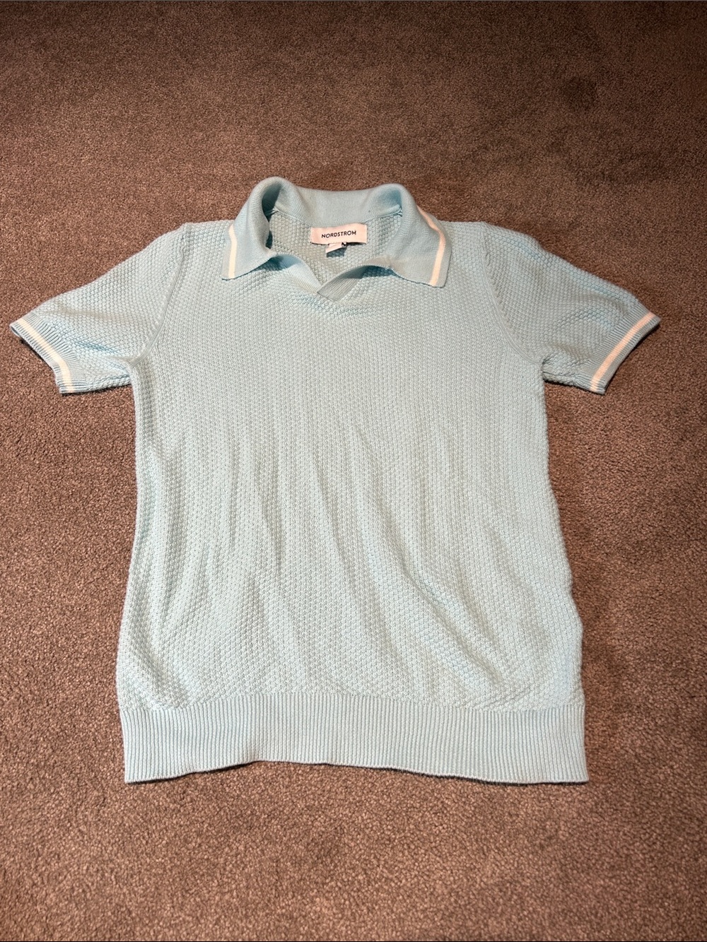Nordstrom Pale Blue Short-Sleeve Knit Polo with White Trim